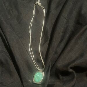 Elegant Silver Necklace with Green Pendant